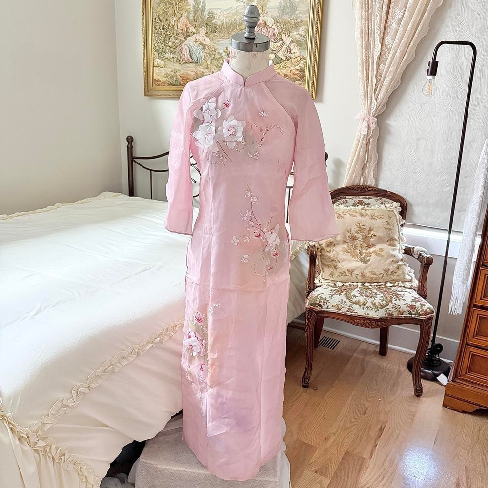 Y2K size XL fits like size small pink cheongsam qipao dress